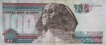 biljet van 100 Egyptische pond, met afbeelding sfinx